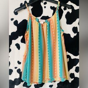 Ariat Teal and Mustard Striped Spaghetti-Strap Tank